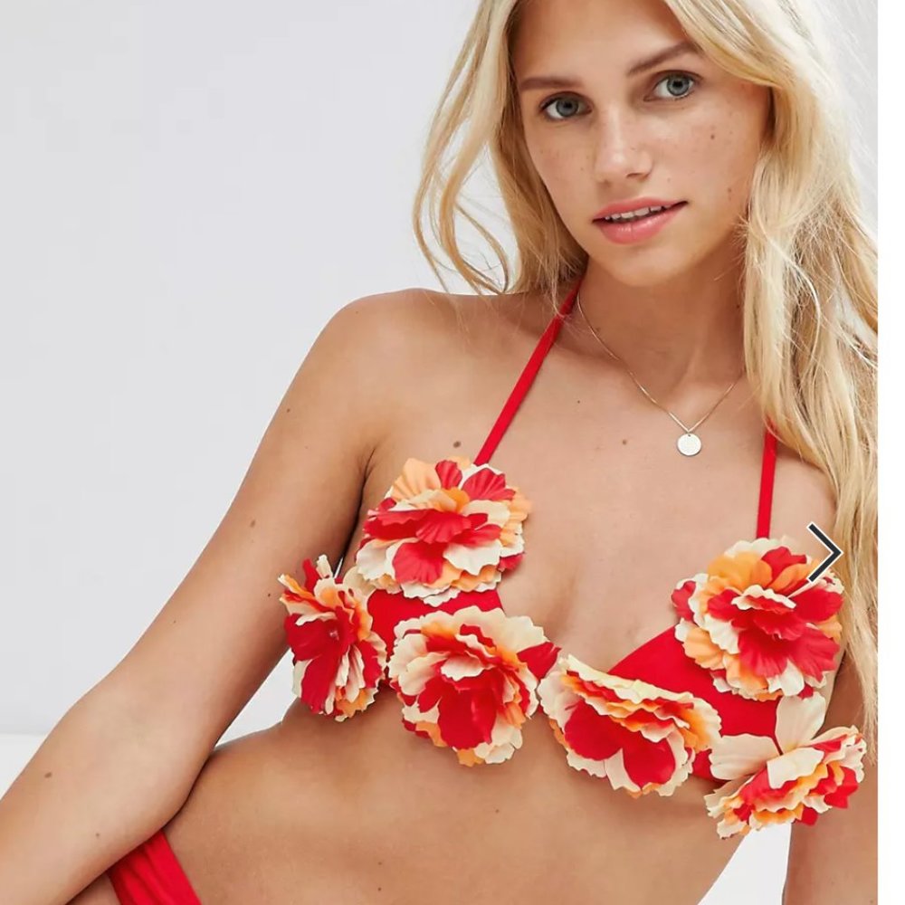ASOS | ASOS DESIGN Premium 3D Flower Triangle Bikini Top and Bottom